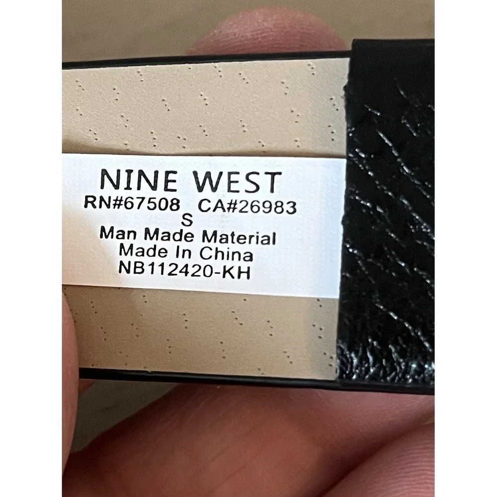 Nine West Women's Belt Size S 38X 1.1 Inch Black Faux Leather Silver Tone Buckle